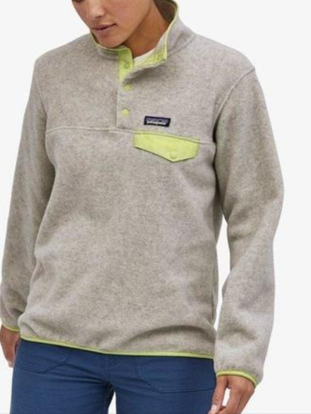 Patagonia Light Gray Fleece Pullover with Lime Accent Size XS